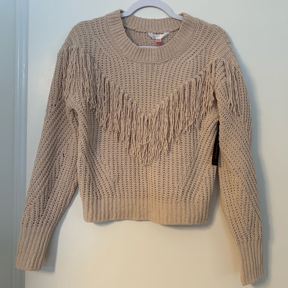 No Boundaries cream fringe sweater size S